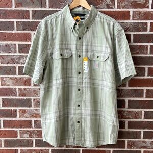 Carhartt Men's Light Olive Plaid Button Down Shirt